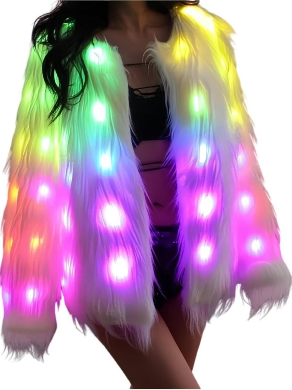 Light Up Faux Fur Jacket for Women | LED Music Festival Coat | Plus Size Winter